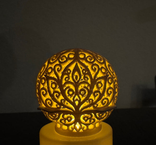 Ornamental Lotus Blossom Sphere for an LED Tealight