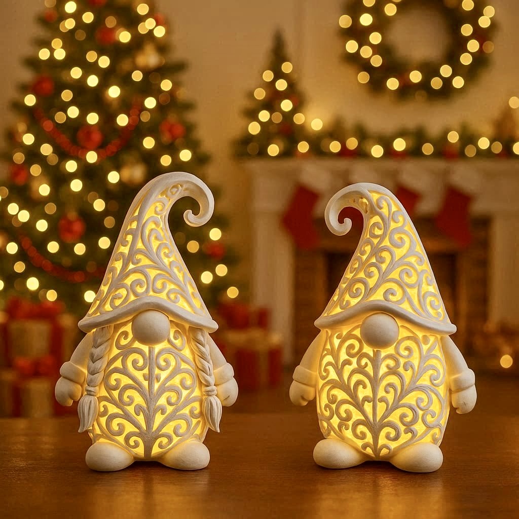 Weihnachtswichtel Paar im Ornament - Stil mit Herz