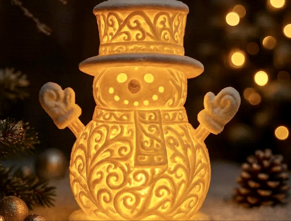 Schneemann im Ornament - Stil für LED-Teelicht